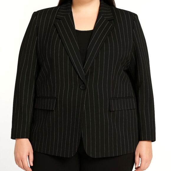 Lauren Ralph Lauren 22W Black Pinstripe Linen Blazer NWT $265 Career Jacket - Picture 1 of 12